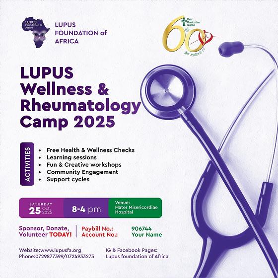 Poster for the Lupus Wellness and Rheumatology Camp 2025 at Mater Misericordiae Hospital on Saturday 25 October 2025